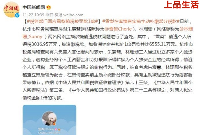 雪梨和林珊珊偷逃稅被罰