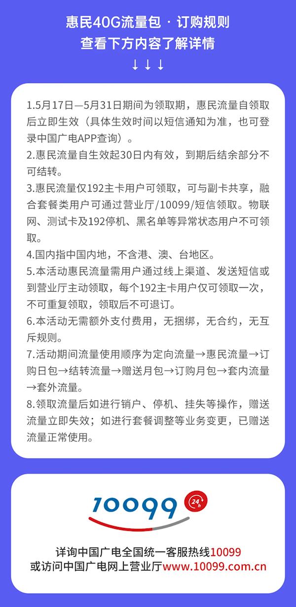 限時領(lǐng)！中國廣電贈送40G全國通用流量：無捆綁 無合約
