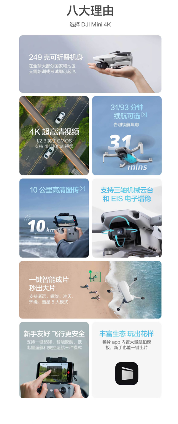 大疆史上便宜！大疆Mini 4K迷你航拍機(jī)開售：1499元