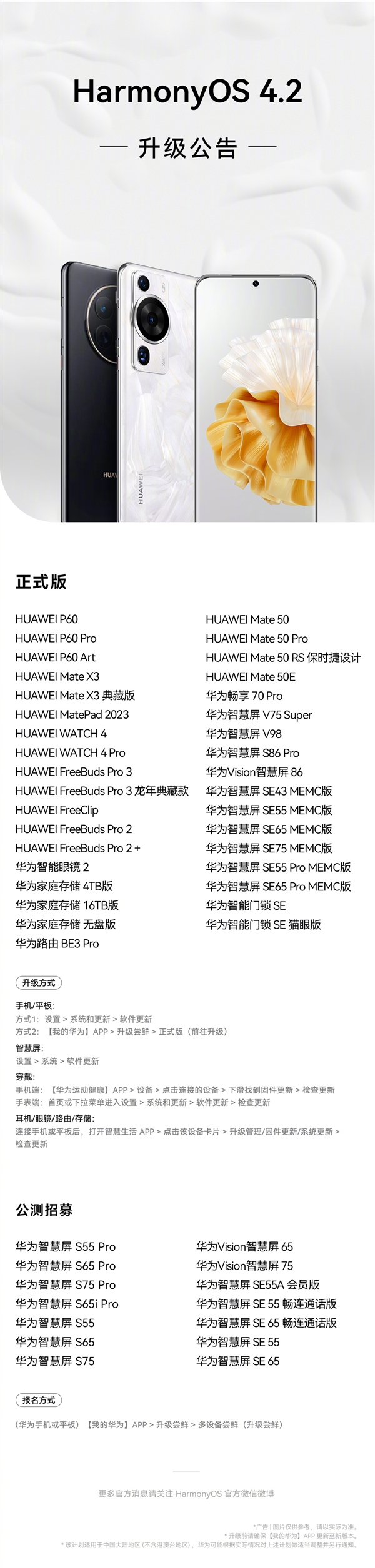 流暢如新！華為P60、Mate 50等35款設(shè)備宣布升級(jí)HarmonyOS 4.2正式版