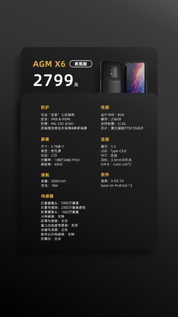 2799元！AGM X6三防旗艦發(fā)布：人為進(jìn)水保修 系統(tǒng)無廣告