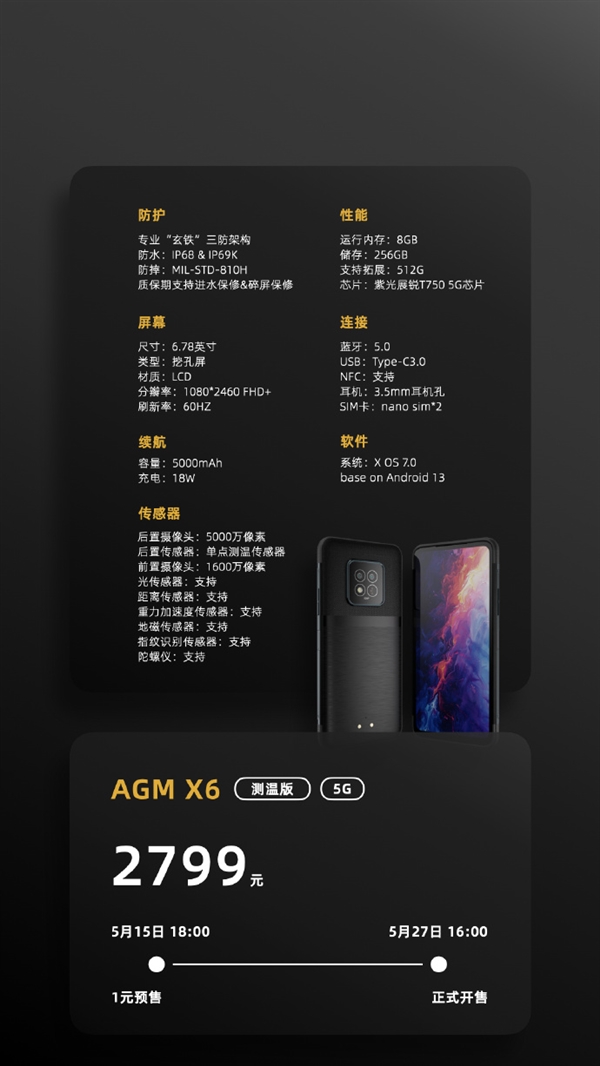 2799元！AGM X6三防旗艦發(fā)布：人為進(jìn)水保修 系統(tǒng)無廣告