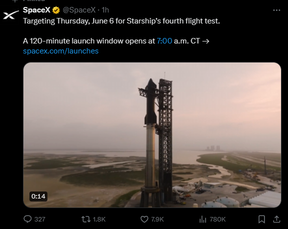 人類史上強(qiáng)火箭！馬斯克SpaceX宣布星艦明晚第4次試飛