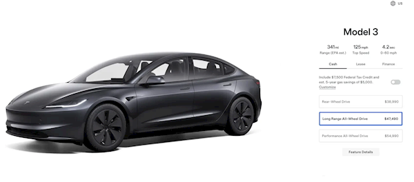 特斯拉價格再迎波動：Model 3長續(xù)航四驅(qū)版海外降價