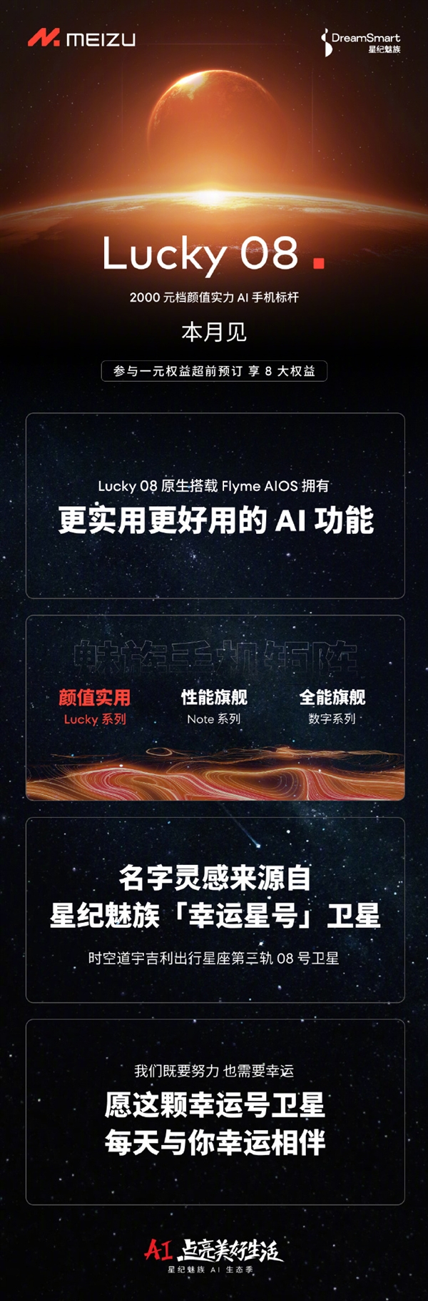 全新系列！魅族Lucky 08手機官宣：首發(fā)Flyme AIOS