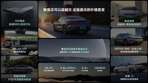 第五代DM混動上車 油耗3字開頭！2025款比亞迪漢上市：16.58萬起