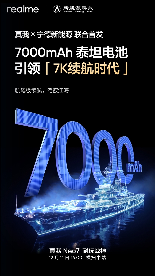 智能手機進入7K續(xù)航時代！真我Neo7首發(fā)7000mAh泰坦電池