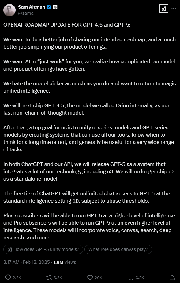 OpenAI凌晨放王炸！GPT-5即將發(fā)布 免費無限使用